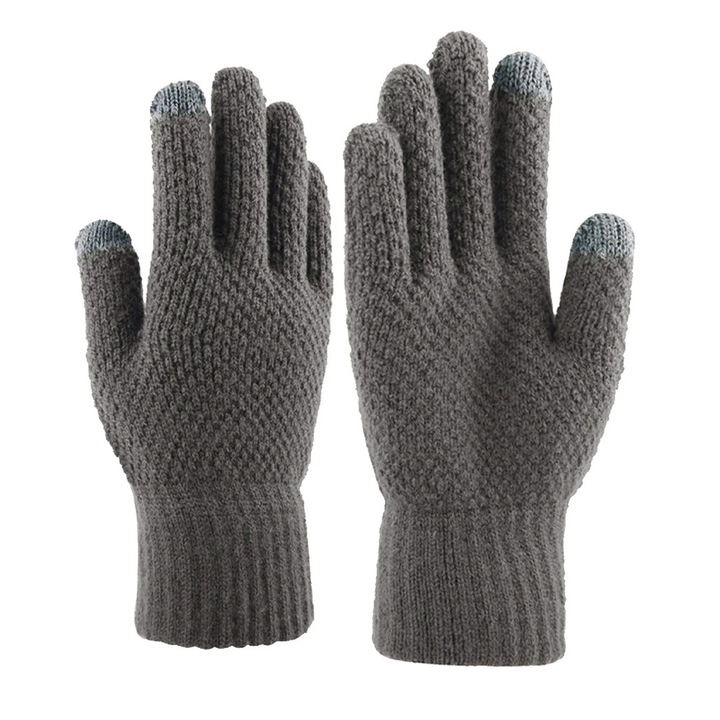 Manusi pentru Iarna, OPTIM SOLUTION, Tactile, pentru Barbati, Warm Winter Gloves, OptimForm, Functie Touchscreen, Material Acril Tricotat, Manseta Elastica, Interior Catifelat, Negru, 22 CM