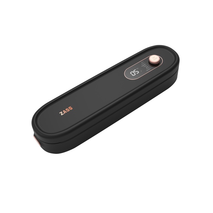 Élelmiszer porszívó gép háztartási használatra ZASS ZVS 20 Rose Gold, 0,65 bar, Vákuum sebesség: 6,5 L/perc, Digitális panel, Ideális Sous Vide, Integrált zacskóvágó, Kivehető vákuumnyílás, nedves, száraz ételhez, ropogós, Fekete