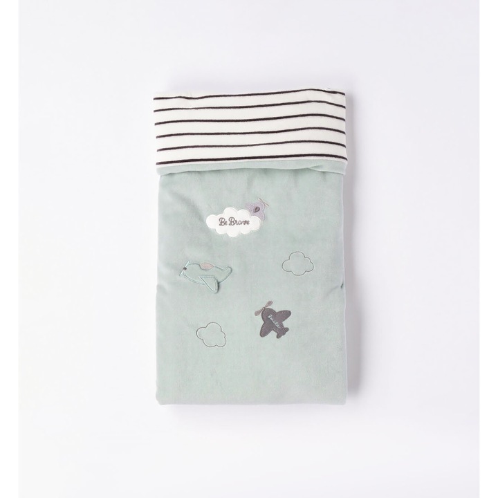 Patura cu imprimeu pentru baiat nou nascut, I Do, 4.7007, Verde, 60*80 cm