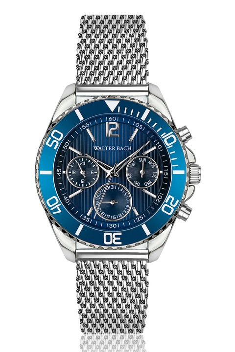 Walter Bach, Kvarc karóra rozsdamentes acél szíjjal, Ezüstszín, Olajkék