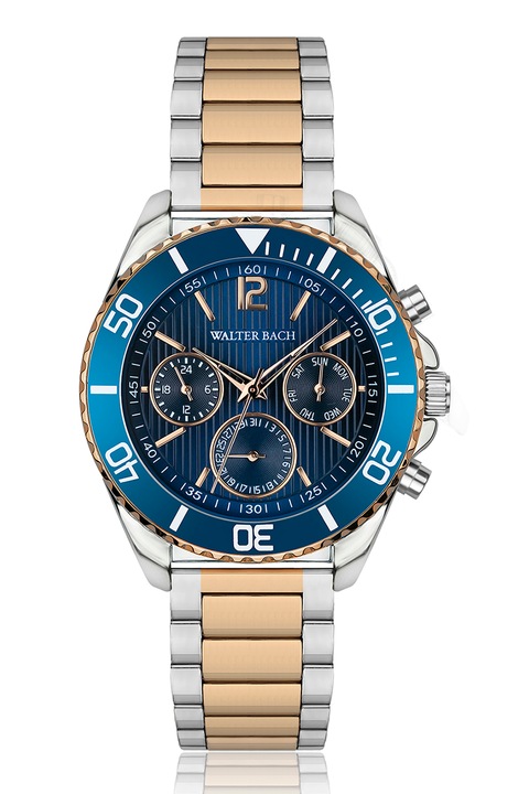 Walter Bach, Ceas quartz cu functii multiple si logo pe cadran, Auriu rose, Argintiu