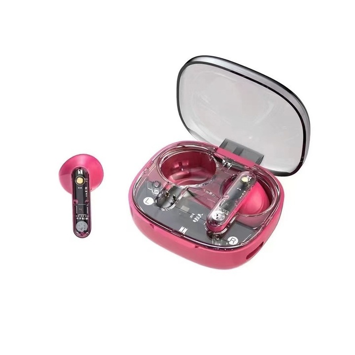 Casti wireless bluetooth, Bluetooth 5.0, design semi-in-ear, sunet HiFi, rosu