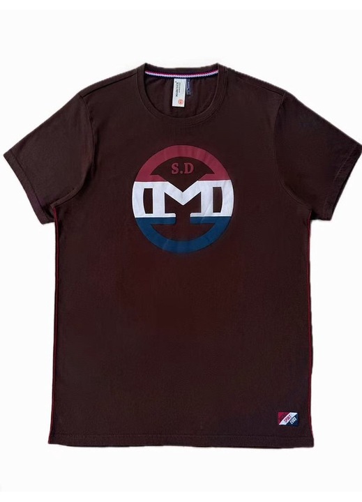 Férfi póló, L, 100% pamut, barna színű, mellkason mintás