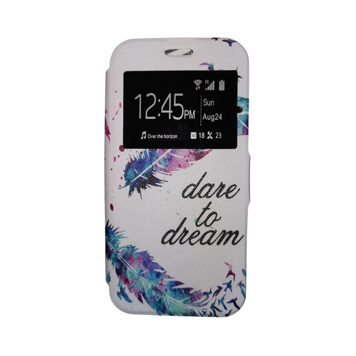 Husa tip carte compatibila cu Samsung Galaxy S7 Edge, G-Tech View, Dare to Dream, Flip Book, inchidere magnetica, buzunar card, premium stand, Multicolor