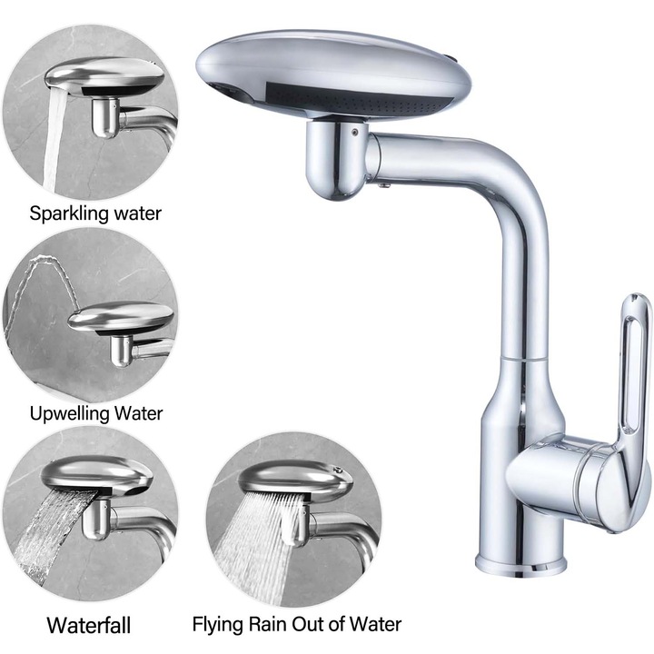 Csaptelep Kerámia patron Forgó csaptelep 4 funkcióval Fényes króm csatlakozások mellékelve EC02