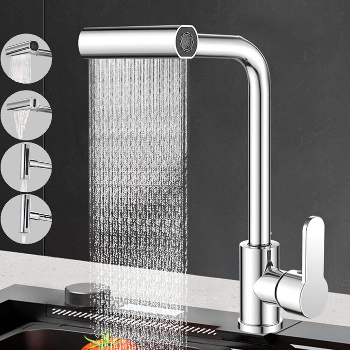 Csaptelep Kerámia patron Forgó csaptelep 4 funkcióval Fényes króm csatlakozások mellékelve EC03