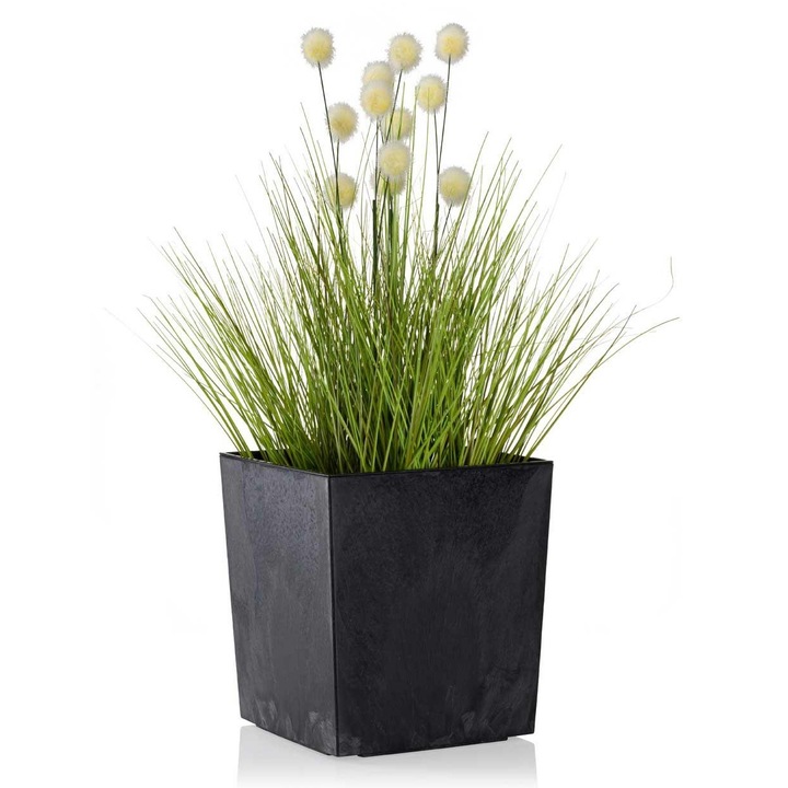 Саксия за цветя, Howhomely, Flore черен бетон, естетика, висококачествена изработка, включена вложка, 19x19 см, черна
