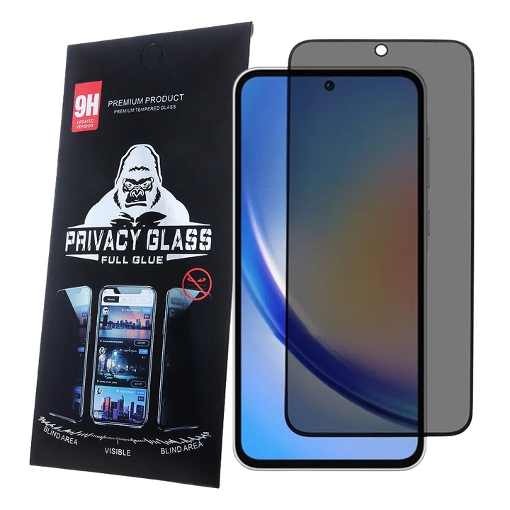 Samsung Galaxy A56 5G / A36 5G kompatibilis üvegfólia, előlapi, edzett, hajlított, fekete kerettel, betekintés védelemmel, Privacy