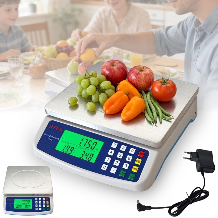 Cantar de bucatarie digital, capacitate 10kg, functie Tare, display LCD, din otel inoxidabil, alimentare dubla (priza si baterie)