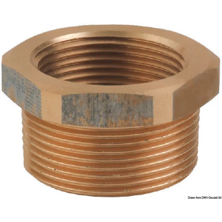 Conector Bronz MF Guidi, Filet 3/4 x 1/2, A 16, 5 mm, h 23, 5 mm, SW 28 mm