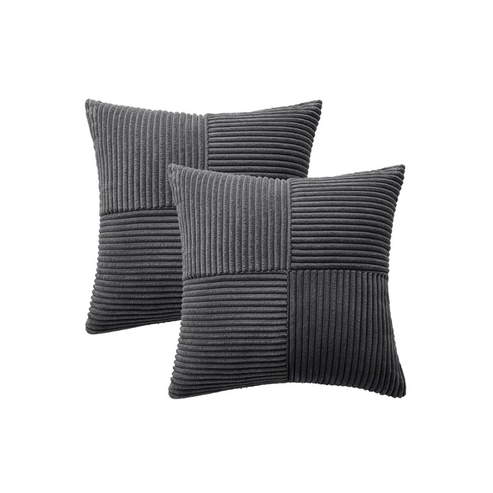 Set de 2 fete de perna, MIULEE, Cu model in dungi, moi si catifelate, 52 x 52 cm, Gri inchis