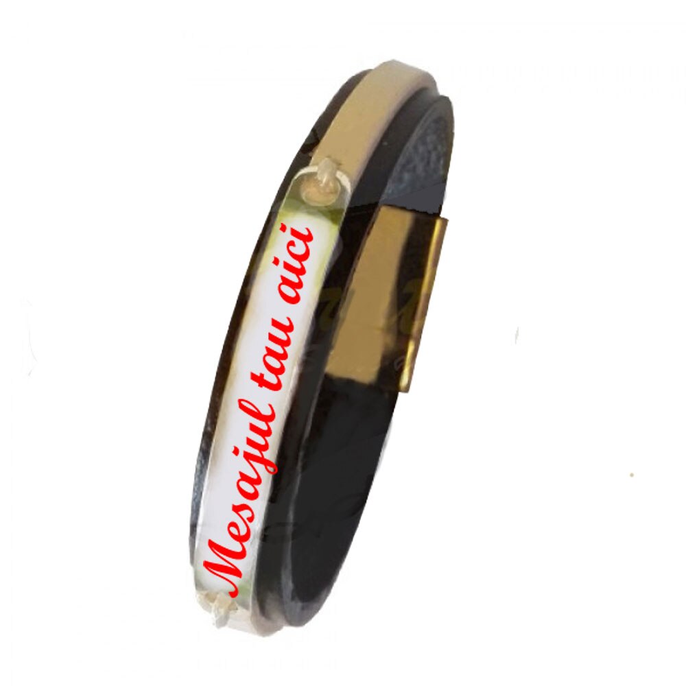 Bratara handmade din piele naturala lata si snur ARGINT 2 MESAJ-M061