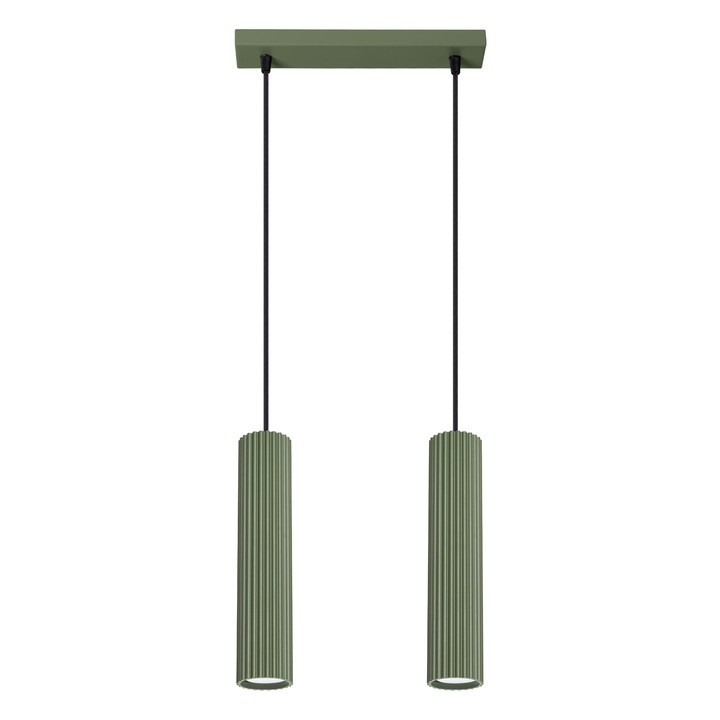 Lampa suspendata Karbon verde masliniu aluminiu 2 becuri tub minimalist de interior