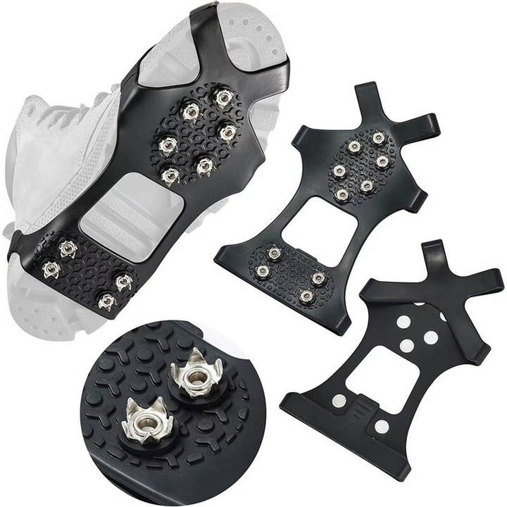 Crampoane anti-alunecare, otel, design cu 10 dinti, rezistenti la temperaturi scazute, pentru incaltaminte