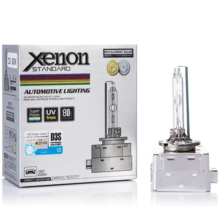 D3S xenon izzók, AdyMel, autófényszórókhoz, 2db-os szett, kiváló minőségű, alacsony fogyasztású 35W, fehér fény 6000k, 3500LM, gyorsindítású, fém foglalat, bixenon, távolsági fény, tompított fényszóró