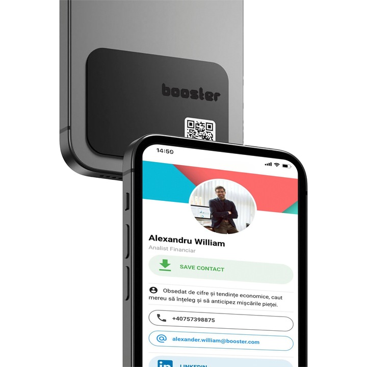 Matricakártya Business – Card Booster vékony – Digitális névjegykártya – Koppintson az NFC megosztásához – iPhone és Android