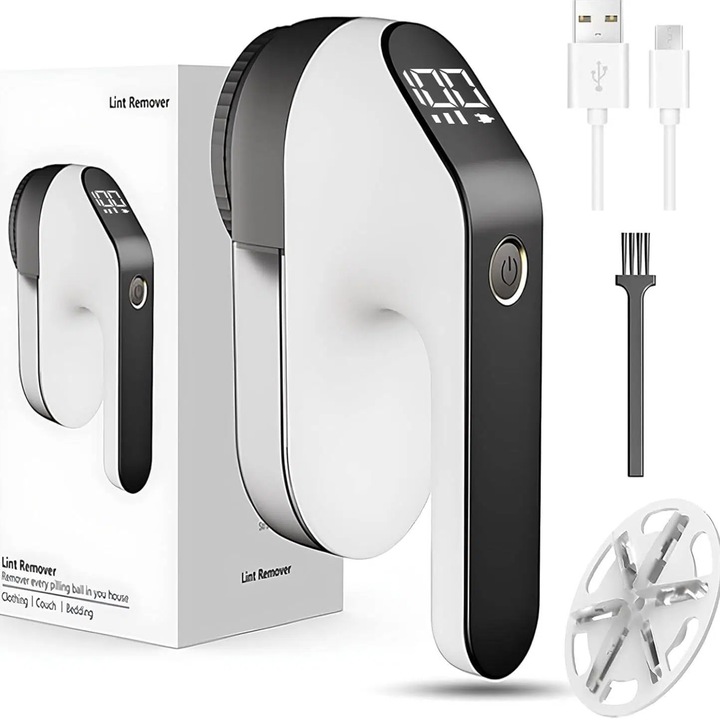 Aparat de curatat scame, BOMSTOM, reincarcabil, 2000mAh, 3 viteze, display LED, 178x105x76mm, 0.15l