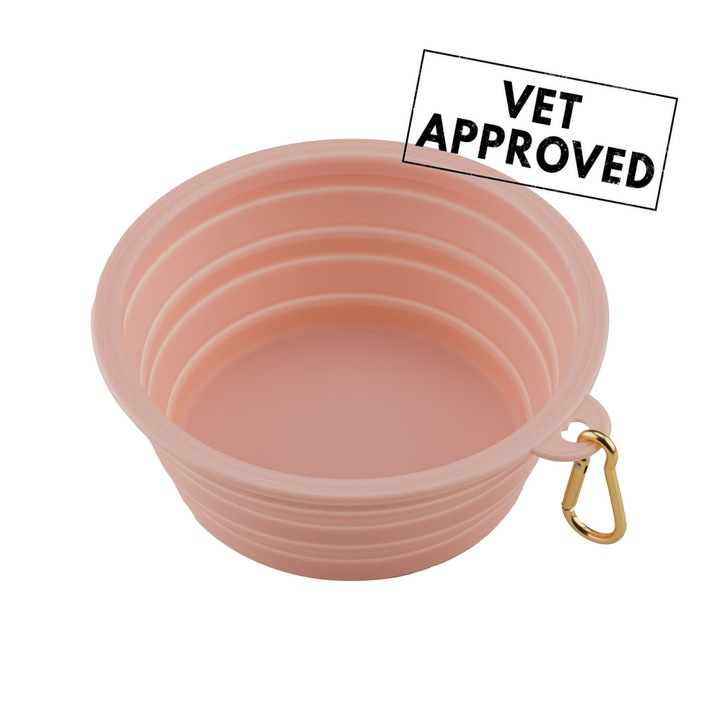 Összecsukható szilikon utazótál Doctor Totolici kutyának/macskának, Pink szín, L/XL méret