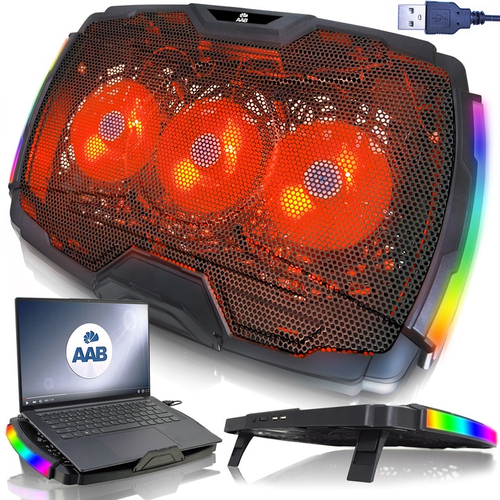 Racitor laptop AABCOOLING VELA, 3 ventilatoare 92mm, RGB, 10-17 inch, 400x270x30mm