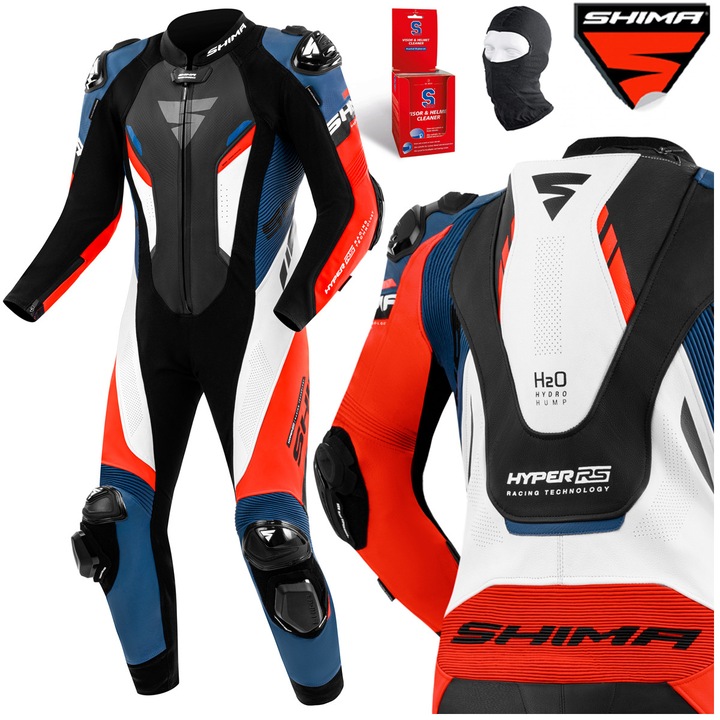 Costum pentru motociclisti, Shima Hyper RS, Piele naturala, Alb/Rosu/Negru, 58