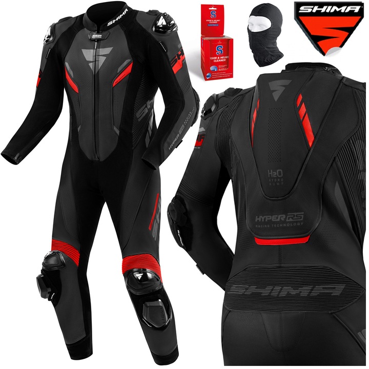 Costum pentru motociclisti, Shima Hyper RS, Piele naturala, Negru/Rosu, 56