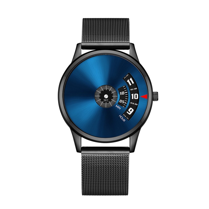 Елегантен мъжки часовник, каишка от неръждаема стомана, механичен механичен механизъм, 38x10 мм, 30M водоустойчив, син