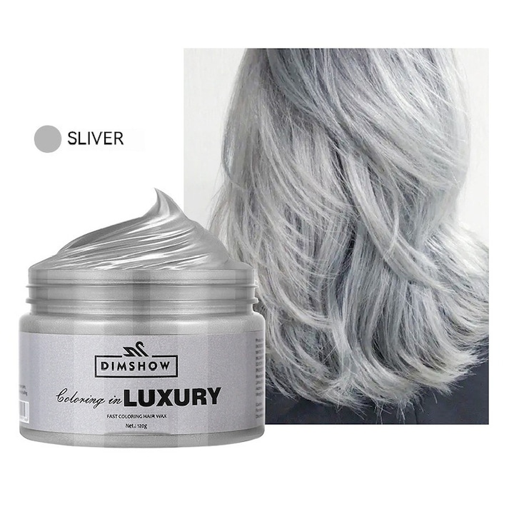 Ceara de vopsea de par, DIMSHOW, argintiu, usor de utilizat, culoare de lunga durata si stralucitoare, spalare pentru a restabili culoarea originala a parului, 120ml