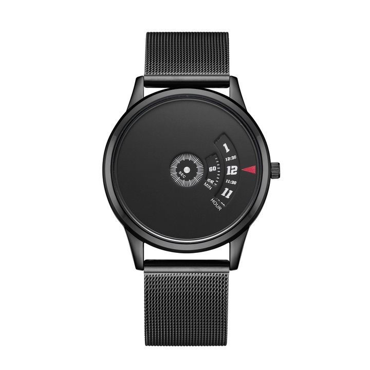 Мъжки часовник, каишка от неръждаема стомана, механичен механичен механизъм, 38x10 мм, 30M водоустойчив, черен