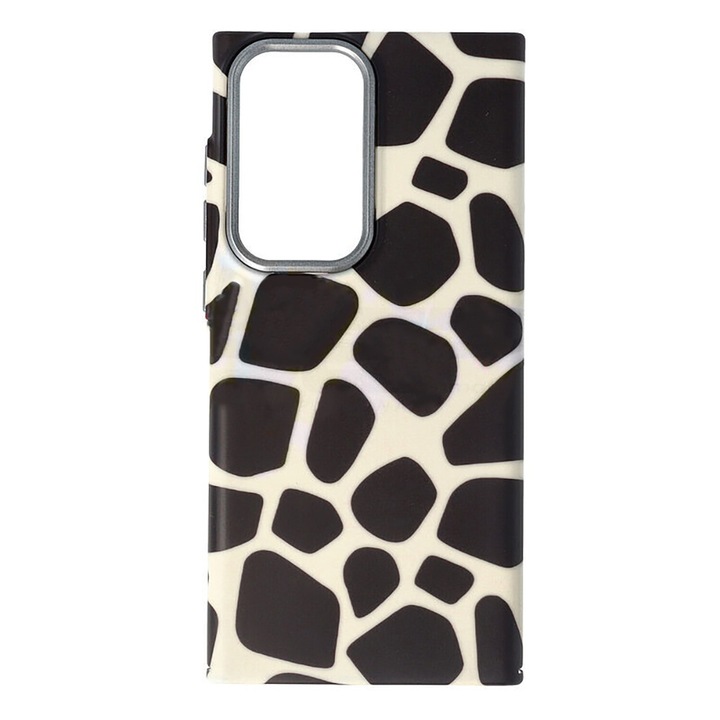 Savanna Lux tok Samsung Galaxy S23 Ultra készülékhez, állatmintás, selymes tapintású, kemény polikarbonát, ujjlenyomat-mentes, ütésálló, ultravékony, fekete/krém