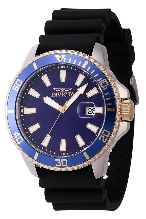 Invicta, Rozsdamentes acél karóra szilikonszíjjal, Ezüstszín, Fekete