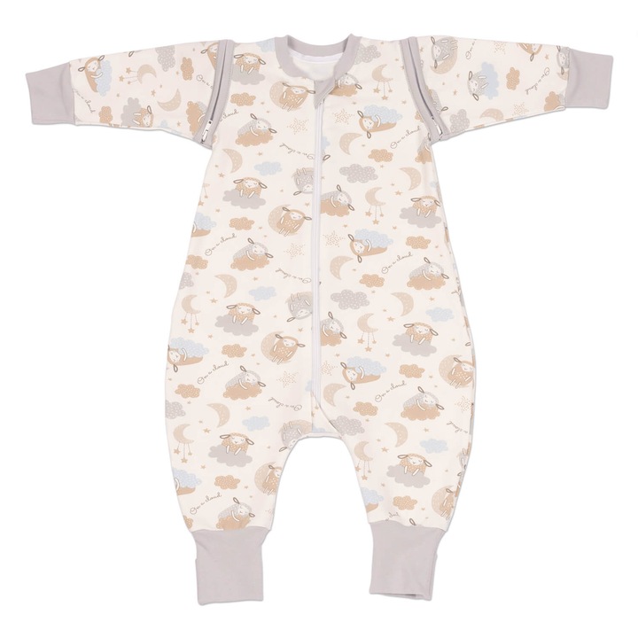 Sac de dormit copii cu picioare si maneci detasabile din bumbac flausat 6-18 luni Kidizi® On a Cloud Pastel,1 tog