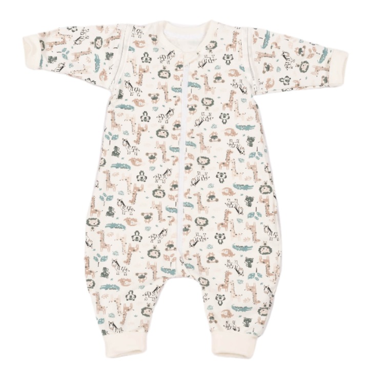 Sac de dormit copii cu picioare si maneci detasabile din bumbac flausat 6-18 luni Kidizi® Safari, 1 tog