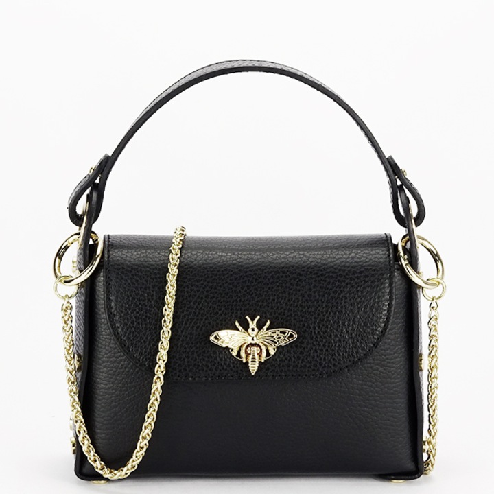 Малка чанта от естествена кожа 1602 122, Черен, 13x20x6