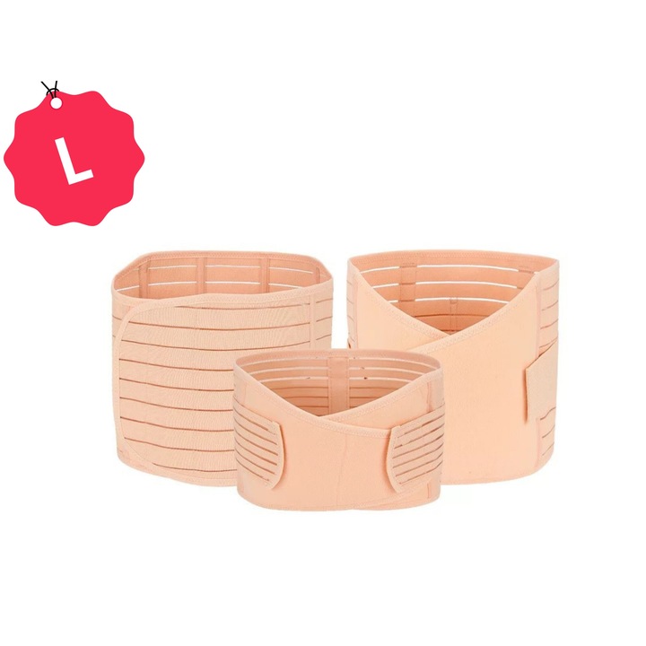 Centura- Brau Abdominal Postnatal Premium, Set 3 Piese L, Modelatoare, Ideala pentru Slabit si Revenire Usinala Postnatala Premium, 3 Piese, Modelatoare, Ideala pentru Slabit si Revenire Usoara dupa Sarcina, Marime L, Crem, Chris Badzi 369®
