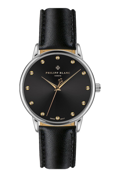 Philipp Blanc, Bőrszíjas kvarc karóra, Aranyszín, Fekete