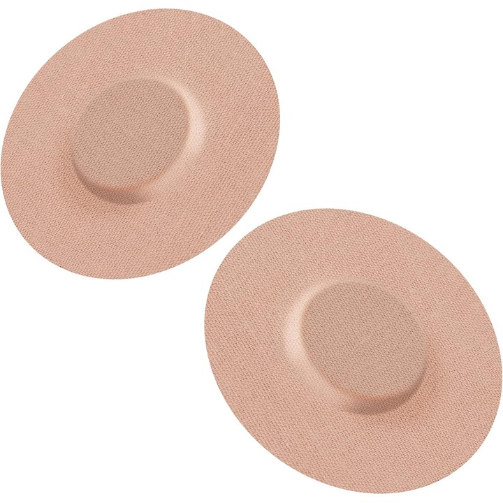 Set 10 plasturi pentru fixarea senzorului de glucoza, bumbac, rezistenti la apa, fara adeziv pe centru, diametru 7.6 cm, bej