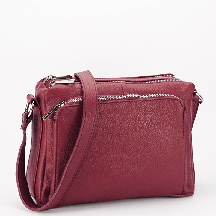 Чанта от естествена кожа Камелия 124, Made in Italy,, Bordeaux, 26x20x10