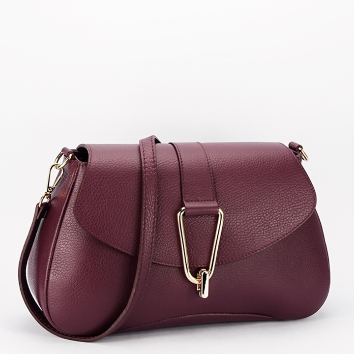 Geanta din piele naturala B-1755 125, Visiniu, 19x30x10
