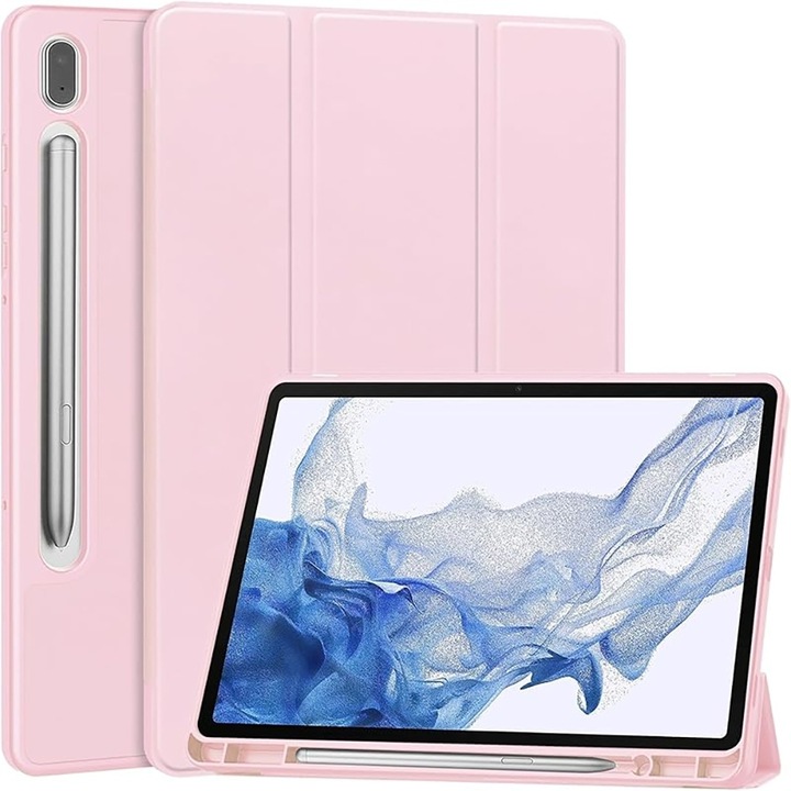 Защитен калъф за таблет, съвместим със Samsung Galaxy Tab S9 FE 5G 10,9 инча/Galaxy Tab S9 11 инча, ултратънък калъф от PU кожа със стойка и функция за автоматично събуждане/заспиване, розов
