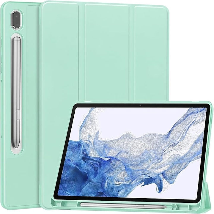 Husa protectie tableta，Compatibil cu Samsung Galaxy Tab S9 FE 5G 10.9 inch/Galaxy Tab S9 11 inch, husa ultra-subtire din piele PU cu functie stand si auto wake/sleep, Verde deschis