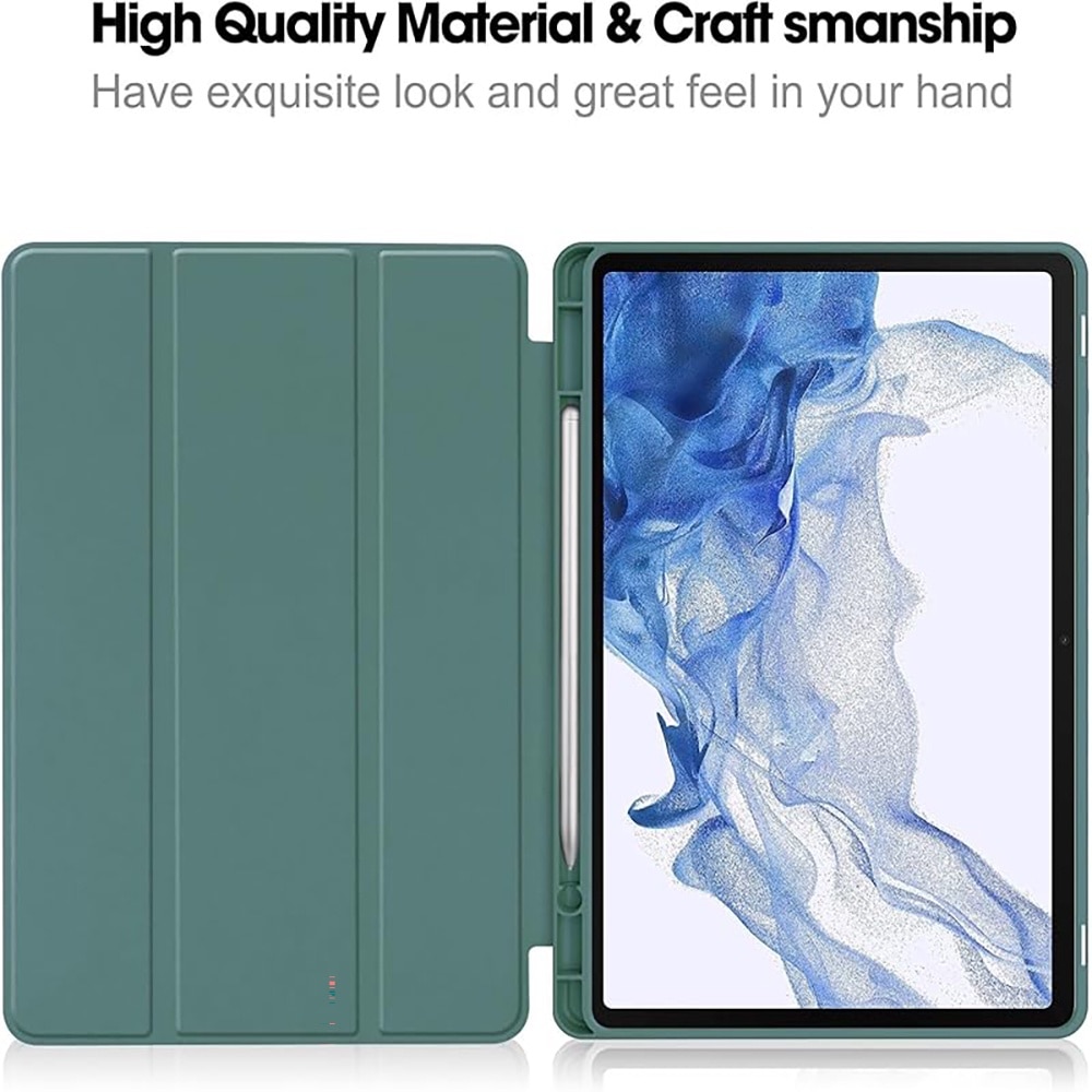 Husa protectie tableta，Compatibil cu Samsung Galaxy Tab S9 FE 5G 10.9 inch/Galaxy Tab S9 11 inch, husa ultra-subtire din piele PU cu functie stand si auto wake/sleep, Verde inchis
