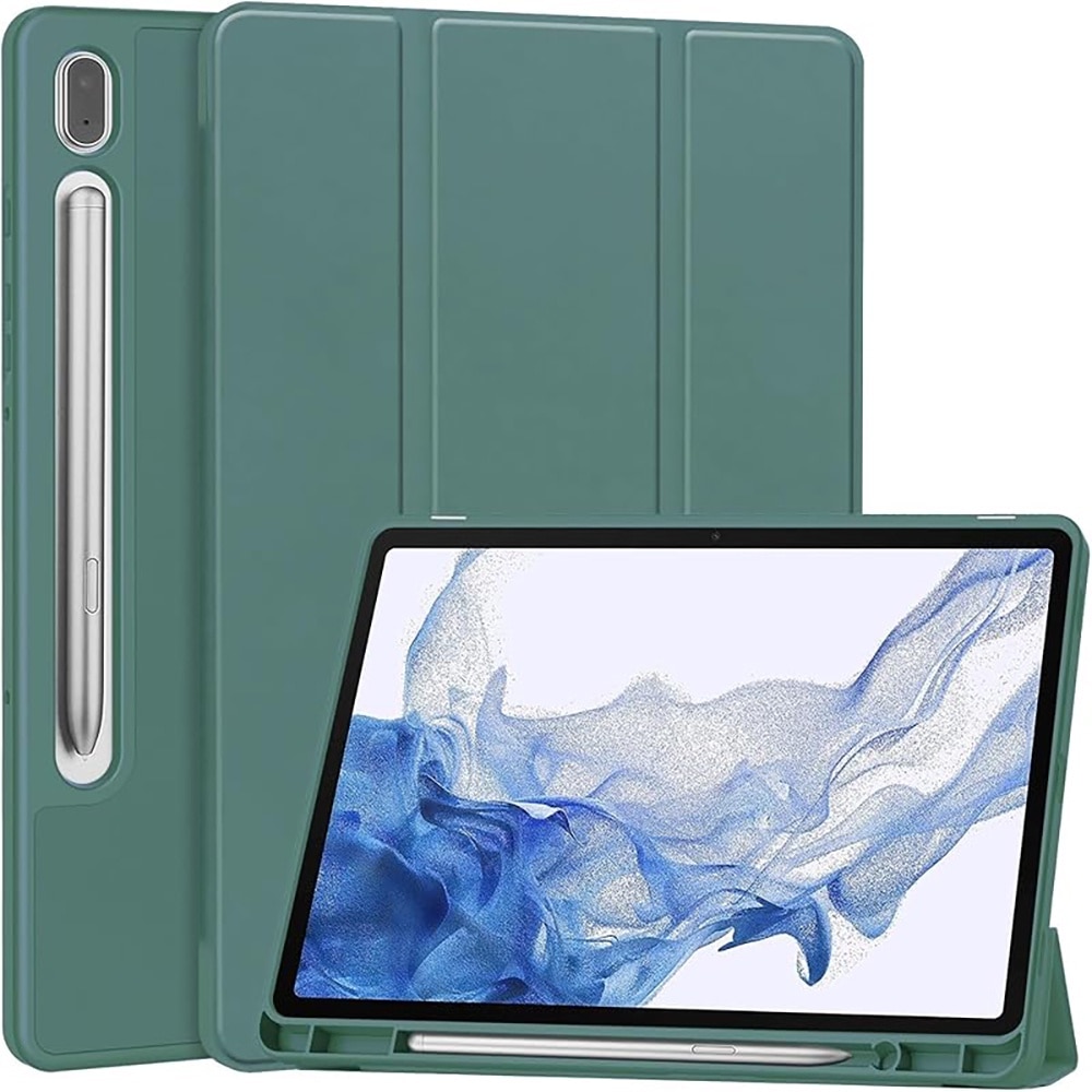 Husa protectie tableta，Compatibil cu Samsung Galaxy Tab S9 FE 5G 10.9 inch/Galaxy Tab S9 11 inch, husa ultra-subtire din piele PU cu functie stand si auto wake/sleep, Verde inchis