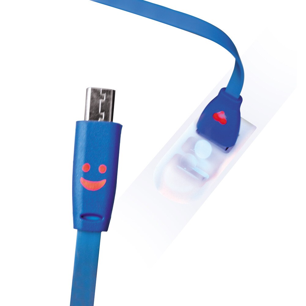 Cablu date cu smile luminos USB-microUSB, 1m, albastru