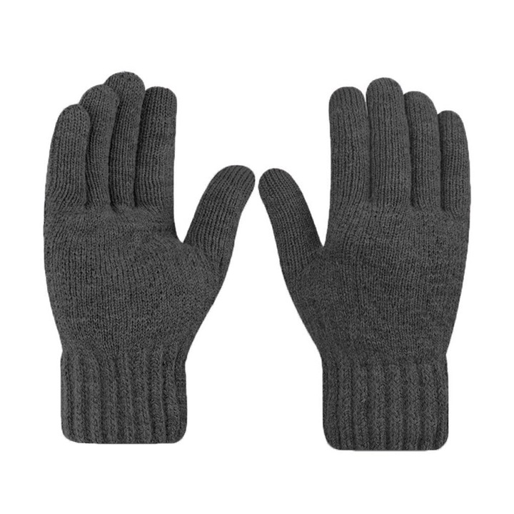 Manusi pentru Iarna, OPTIM SOLUTION, Tactile, Warm Winter Gloves, All Day OptimForm, Functie Touchscreen, Termoizolare, Materiale de Calitate Superioara, Confortabile, Material Lana de Alpaca, Manseta Elastica, Marime 21cm, Gri Inchis