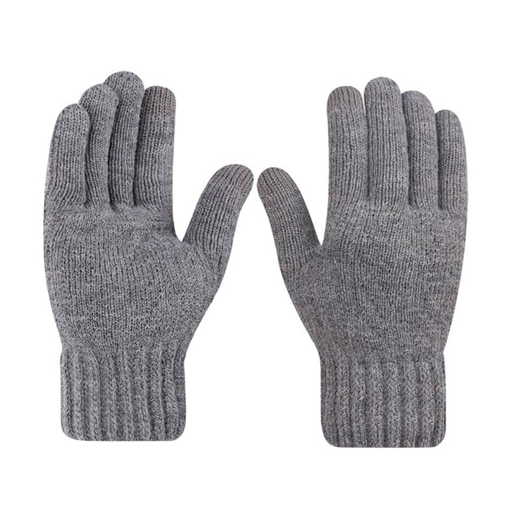 Manusi pentru Iarna, OPTIM SOLUTION, Tactile, Warm Winter Gloves, All Day OptimForm, Functie Touchscreen, Termoizolare, Materiale de Calitate Superioara, Confortabile, Material Lana de Alpaca, Manseta Elastica, Marime 21cm, Gri Deschis