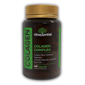 Colagen Marin Hidrolizat Complex, Supliment alimentar pentru oase, articulatii, piele, par si unghii, pe baza de peptide de colagen natural, magneziu, acid folic, si vitaminele C, B6 si B12, 60 capsule