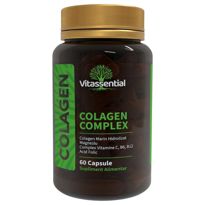 Colagen Marin Hidrolizat Complex, Supliment alimentar pentru oase, articulatii, piele, par si unghii, pe baza de peptide de colagen natural, magneziu, acid folic, si vitaminele C, B6 si B12, 60 capsule