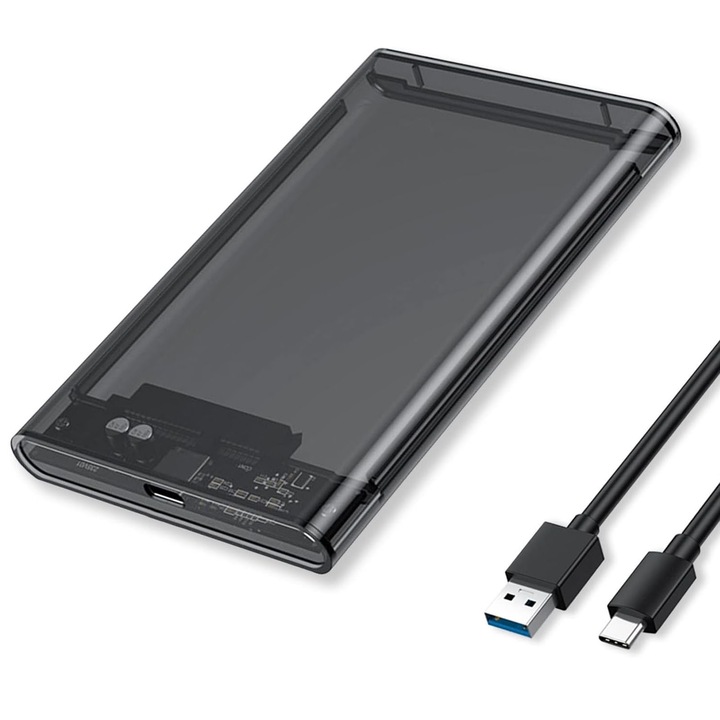 2,5-инчов външен твърд диск, Hggzeg, USB 3.1 Type-C, Скорост на предаване до 5 GB/s, Поддържа SATA, Plug and Play, LED индикатор, Съвместим с Windows, Mac, Android системи, Smart Hibernation, PCN, 12,5 x 8 x1,5 cm, Сив