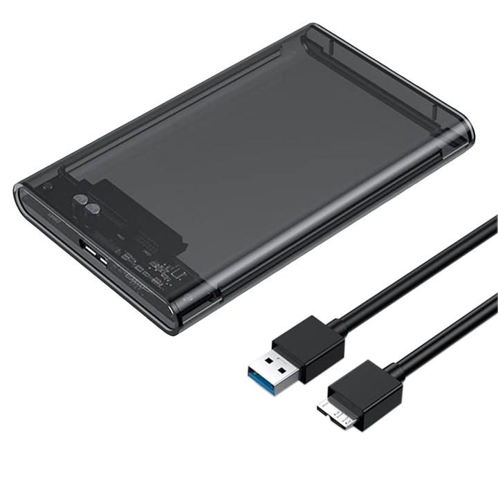 Carcasa pentru Hard Disk Extern de 2.5 Inch, Hggzeg, USB 3.0, Viteza transmisie pana la 5 GB/s, Accepta SATA, Plug and Play, Indicator LED, Compatibil cu sistemele Windows, Mac, Android, Hibernare inteligenta, PCN, 12.5x8x1.5cm, Gri pastel