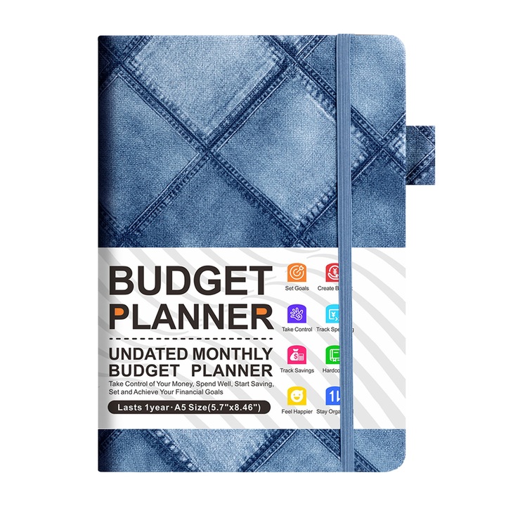 Agenda A5 Enforose, planificator bugetar, organizator financiar, gri, roz, albastru